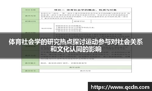 体育社会学的研究热点探讨运动参与对社会关系和文化认同的影响